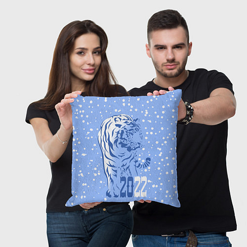 Подушка квадратная Голубой водяной тигр / 3D-принт – фото 3