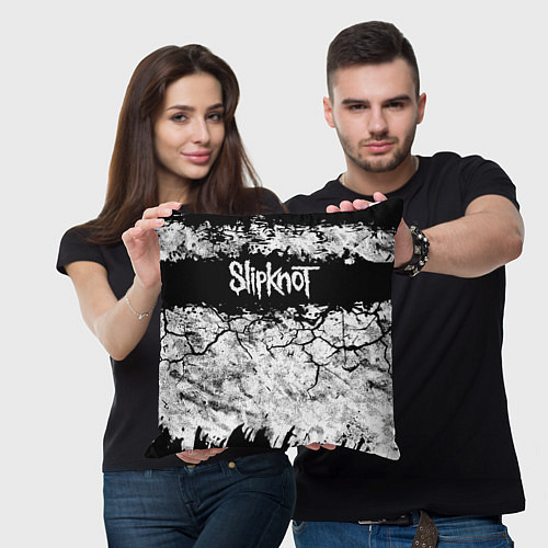 Подушка квадратная Надпись Слипкнот Рок Группа ЧБ Slipknot / 3D-принт – фото 3
