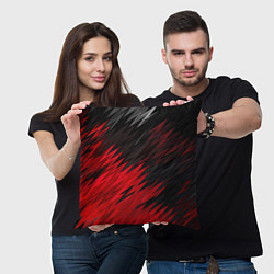 Подушка квадратная ЧЁРНО КРАСНЫЕ КРАСКИ RED BLACK STRIPES, цвет: 3D-принт — фото 2