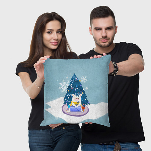 Подушка квадратная Медвежонок под новогодней елкой / 3D-принт – фото 3