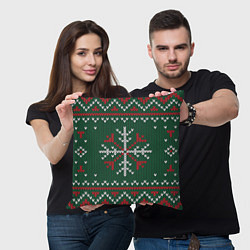 Подушка квадратная Knitted Snowflake Pattern, цвет: 3D-принт — фото 2