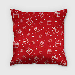 Подушка квадратная Новогодние подарки на красном фоне, цвет: 3D-принт