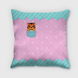 Подушка квадратная Маленький тигр в кармане, цвет: 3D-принт