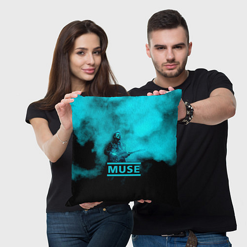 Подушка квадратная Мэттью Беллами бирюзовый туман Muse / 3D-принт – фото 3