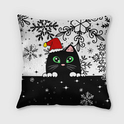 Подушка квадратная Новогодний кот в колпаке Санты, цвет: 3D-принт