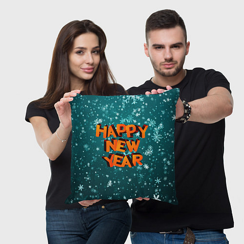 Подушка квадратная HAPPY NEW YEAR 2022 С НОВЫМ ГОДОМ / 3D-принт – фото 3