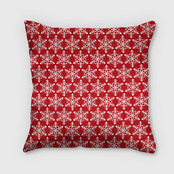 Подушка квадратная Снежинки белые на красном мелкий принт, цвет: 3D-принт