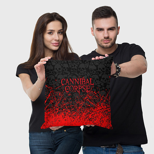 Подушка квадратная CANNIBAL CORPSE, БРЫЗГИ КРАСОК ЧЕРЕПА / 3D-принт – фото 3