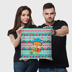 Подушка квадратная Новогодний Тигр с подарком, цвет: 3D-принт — фото 2