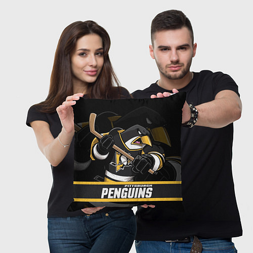 Подушка квадратная Питтсбург Пингвинз, Pittsburgh Penguins / 3D-принт – фото 3