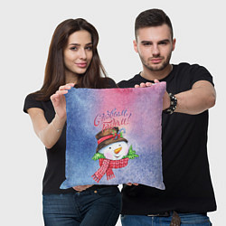 Подушка квадратная Снеговичок!, цвет: 3D-принт — фото 2