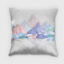 Подушка квадратная Разноцветные пастельные оттенки гор в отражении во, цвет: 3D-принт