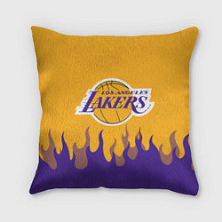 Подушка квадратная LA LAKERS NBA FIRE ЛЕЙКЕРС ОГОНЬ, цвет: 3D-принт