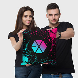 Подушка квадратная EXO BAND NEON LOGO НЕОНОВЫЕ БРЫЗГИ КРАСОК, цвет: 3D-принт — фото 2