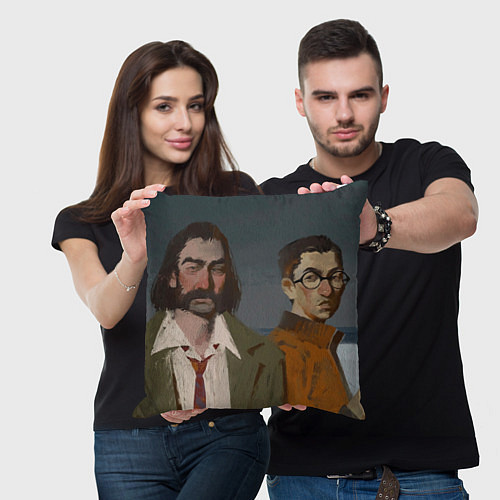 Подушка квадратная Дюбуа и Куцураги маслом / 3D-принт – фото 3