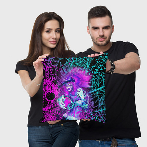 Подушка квадратная KDA NEON DRAGON LEAGUE OF LEGENDS, НЕОНОВЫЕ БРЫЗГИ / 3D-принт – фото 3