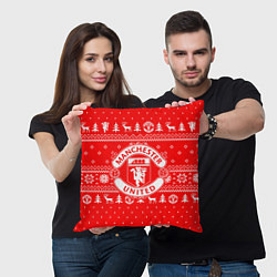 Подушка квадратная FC Manchester United: Новогодний узор, цвет: 3D-принт — фото 2