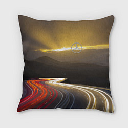 Подушка квадратная Ночная трасса, Мерседес, цвет: 3D-принт