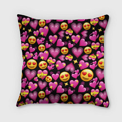 Подушка квадратная Эмодзи сердечки, цвет: 3D-принт