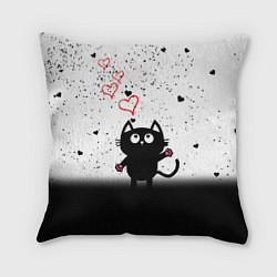Подушка квадратная Котик в тумане Сердечки, цвет: 3D-принт