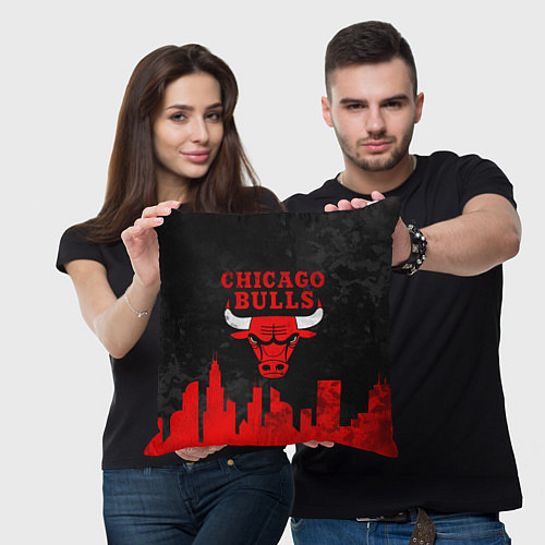 Подушка квадратная Chicago Bulls, Чикаго Буллз Город / 3D-принт – фото 3