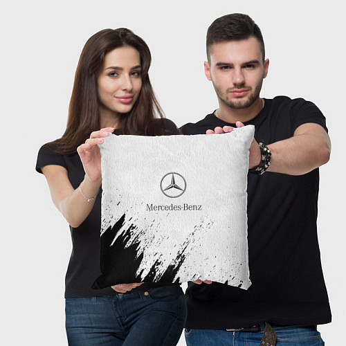 Подушка квадратная Mercedes-Benz - White texture / 3D-принт – фото 3