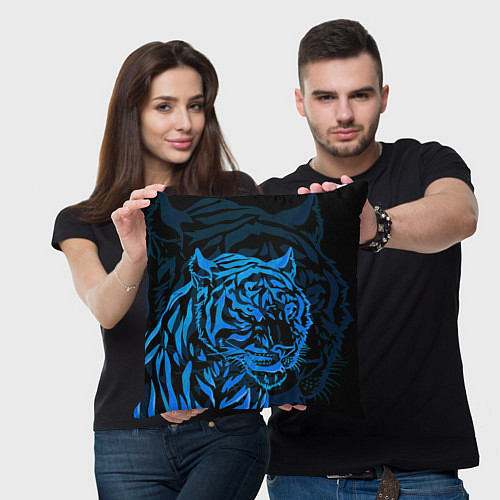 Подушка квадратная Голубой тигр Blue / 3D-принт – фото 3