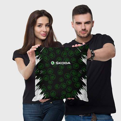 Подушка квадратная Skoda паттерн логотипов / 3D-принт – фото 3