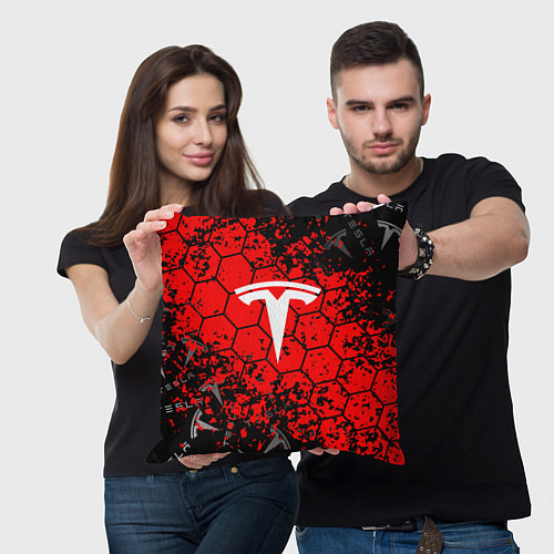 Подушка квадратная Tesla Logo соты / 3D-принт – фото 3