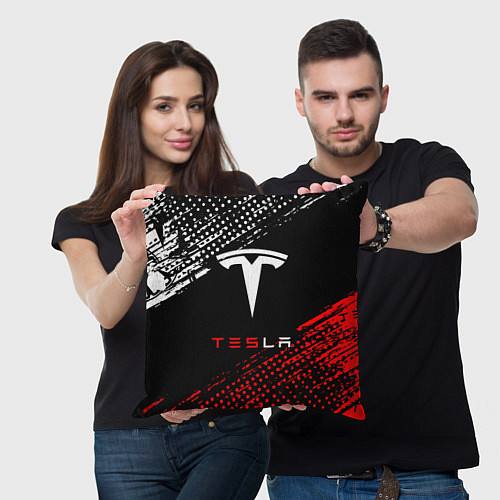 Подушка квадратная Tesla - Logo Pattern / 3D-принт – фото 3