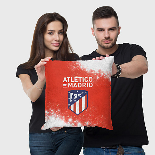 Подушка квадратная ATLETICO MADRID Брызги / 3D-принт – фото 3