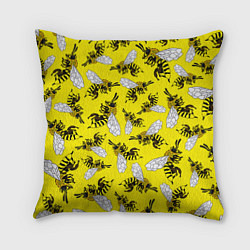 Подушка квадратная Пчелы на желтом, цвет: 3D-принт
