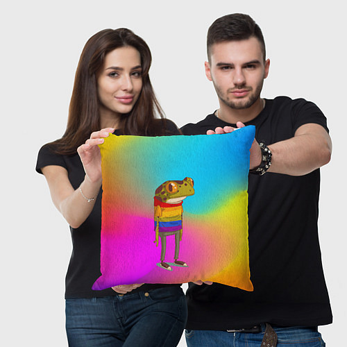 Подушка квадратная Радужная лягушка Rainbow Frog / 3D-принт – фото 3