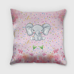 Подушка квадратная Слоних в конфетти, цвет: 3D-принт