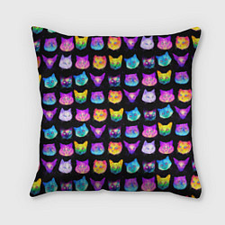 Подушка квадратная Кислотные морды котиков, цвет: 3D-принт