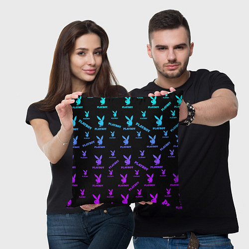 Подушка квадратная NEON PLAYBOY ПЛЕЙБОЙ ПАТТЕРН / 3D-принт – фото 3