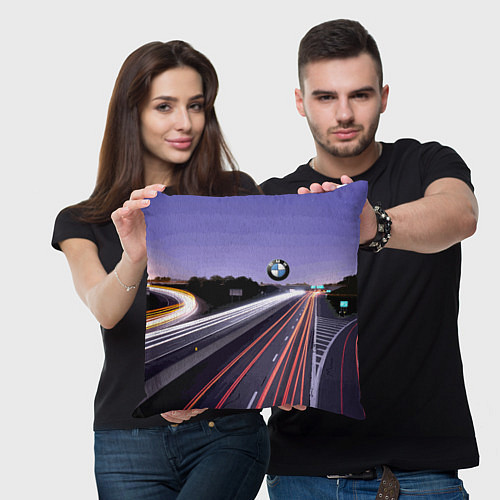 Подушка квадратная BMW Ночная трасса / 3D-принт – фото 3