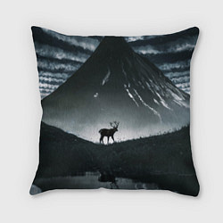 Подушка квадратная Северный олень и вулкан, цвет: 3D-принт