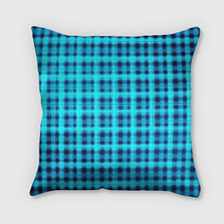Подушка квадратная Неоновый узор в клеточку Голубая клетка Светящиеся