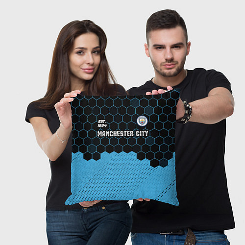 Подушка квадратная MANCHESTER CITY Manchester City Соты / 3D-принт – фото 3