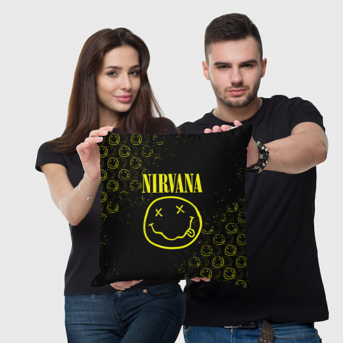 Подушка квадратная NIRVANA логотипы / 3D-принт – фото 3