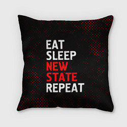 Подушка квадратная Eat Sleep New State Repeat - Потертости, цвет: 3D-принт