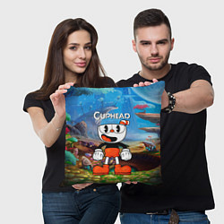 Подушка квадратная Cuphead Красная чашечка, цвет: 3D-принт — фото 2