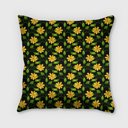 Подушка квадратная Желтые цветочки паттерн, цвет: 3D-принт