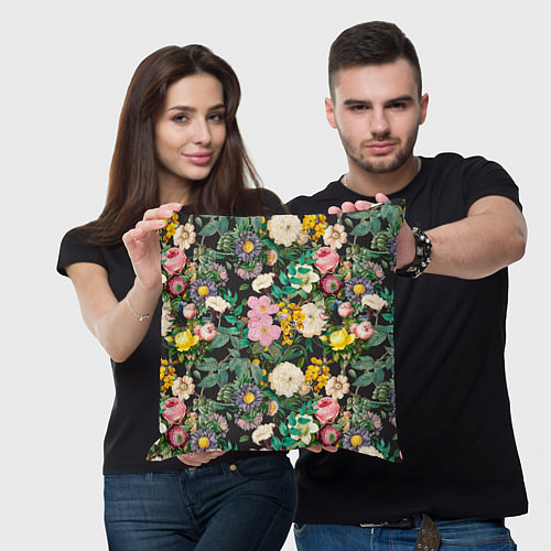 Подушка квадратная Паттерн из летних цветов Summer Flowers Pattern / 3D-принт – фото 3