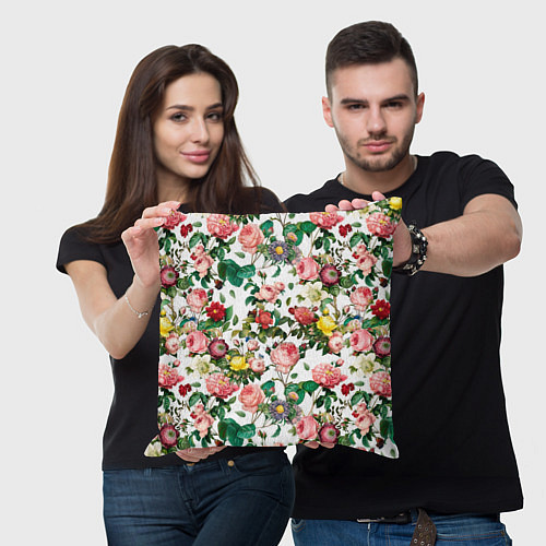 Подушка квадратная Узор из летних роз Summer Roses Pattern / 3D-принт – фото 3