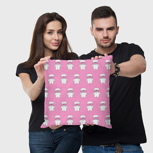 Подушка квадратная ЛАЛАФАНФАН на розовом фоне / 3D-принт – фото 3