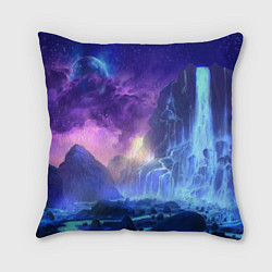 Подушка квадратная Фантастический пейзаж Водопад Неон, цвет: 3D-принт