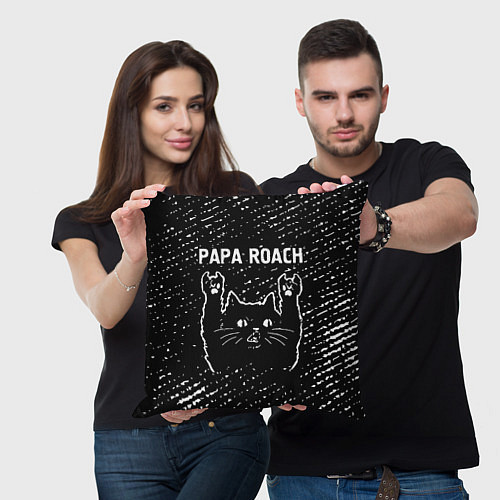 Подушка квадратная Papa Roach Rock Cat / 3D-принт – фото 3