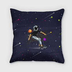 Подушка квадратная Космонавт - скейтбордист, цвет: 3D-принт